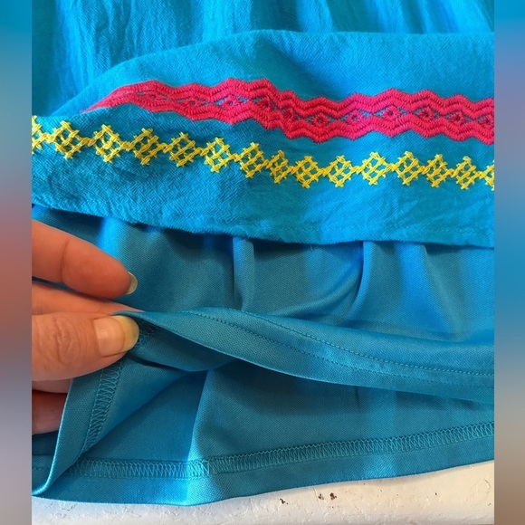 Umgee Bohemian Dress, Embroidered Details, Bell Sleeves, Size Medium, Blue, EUC - Picture 5 of 9